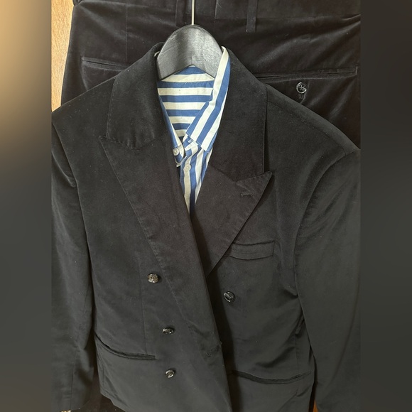 Luxury Velvet Cotton Black Men's Suit - Picture 1 of 5